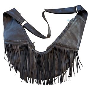 Sash genuine leather black fringe crossbody bag, like new